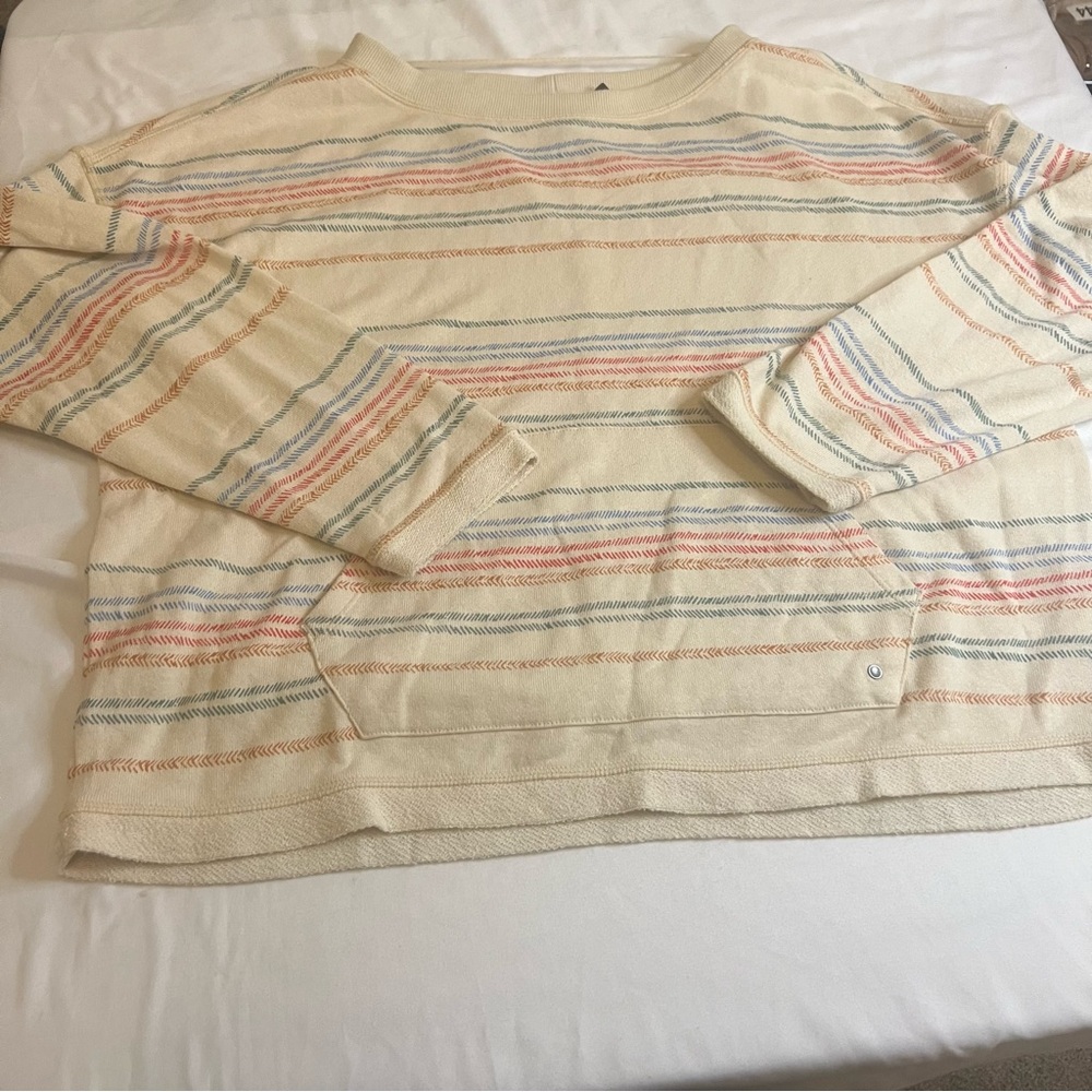 prAna Striped Crewneck Sweatshirt Lg Organic Cotton Pullover Coastal Beachy Boho